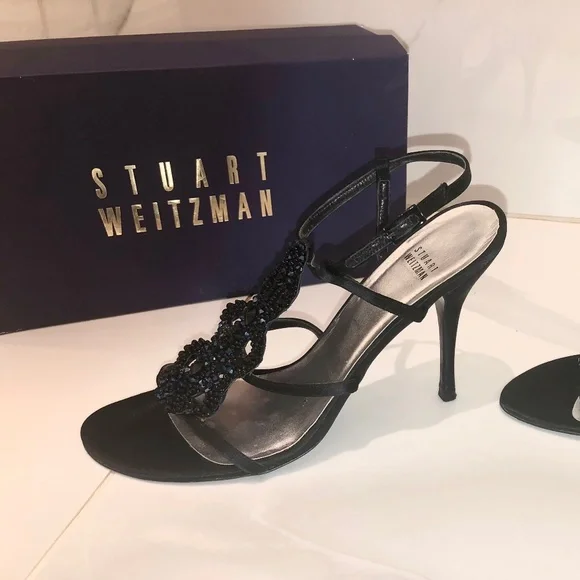 Stuart Weitzman Black Satin Caviar sandals - Picture 3 of 10
